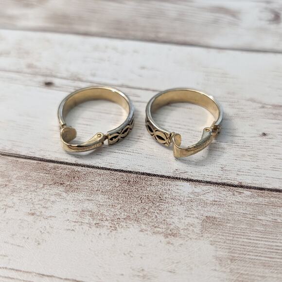 Vintage L H Segal Clip On Earrings - Gold Tone with Black Detail Hoops - Picture 8 of 9